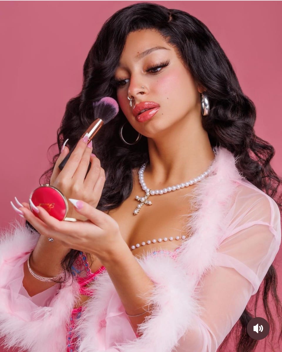 Beautiful model showcasing Presst Beauty premium wigs - glamorous pink aesthetic with natural looking hair